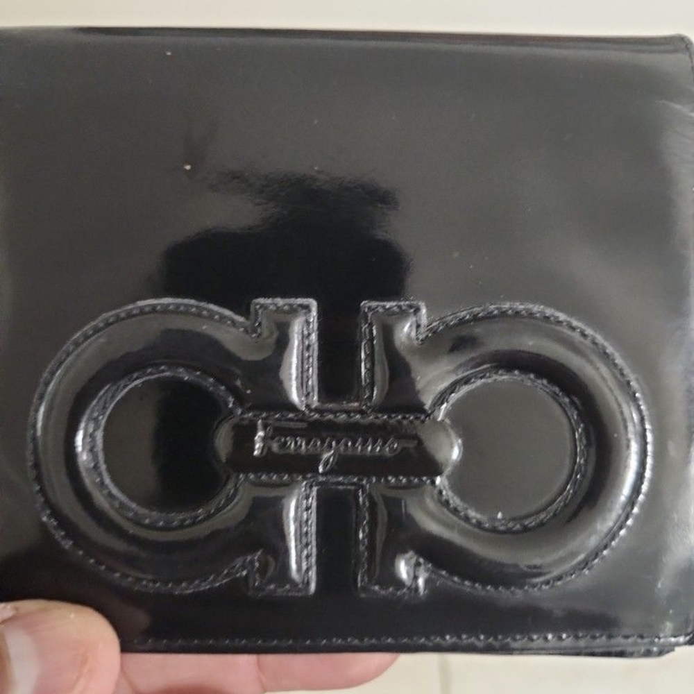Salvatore Ferragamo Glossy Black Leather Wallet